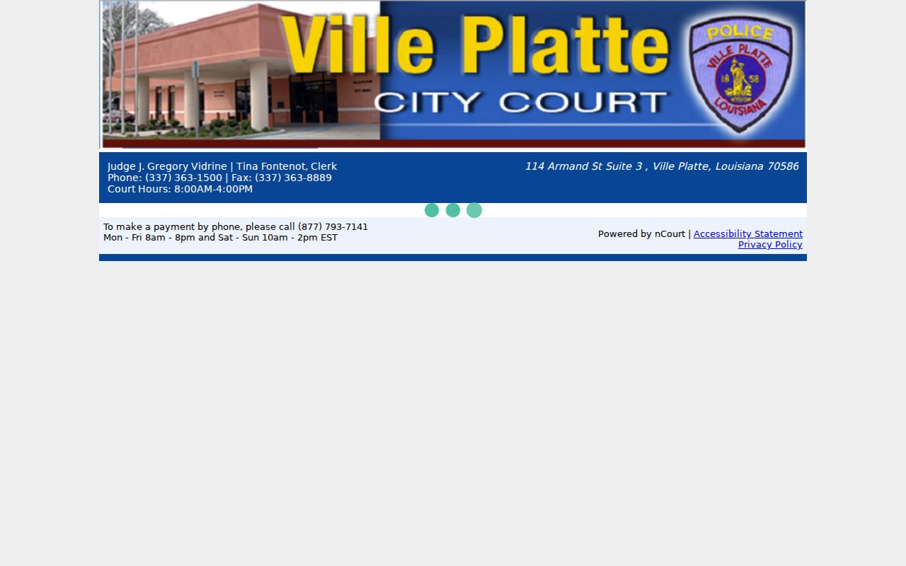 Blank Ville Platte citation and payment interface fields used for city court tickets, not a warrant search