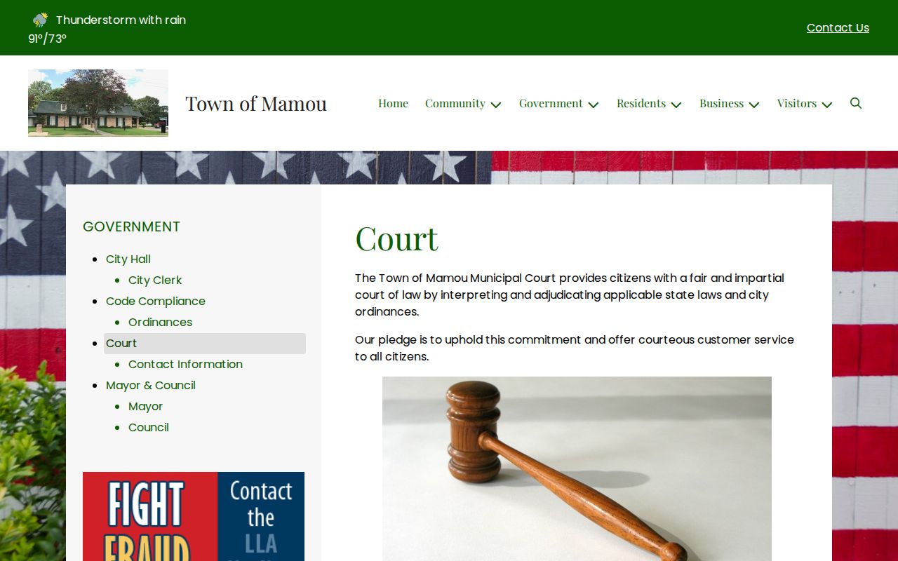 Mamou municipal court page describing local Evangeline Parish municipal warrant records