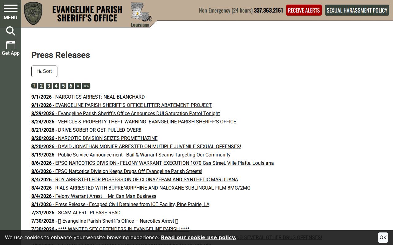 Evangeline Parish sheriff press release index used for warrant records announcements
