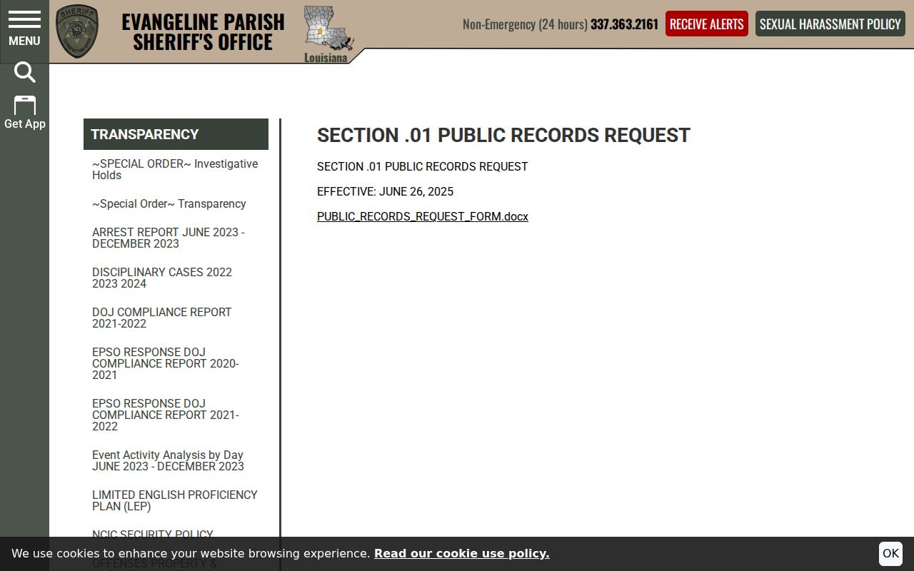 Evangeline Parish Sheriff records custodian submission routes for warrant records requests